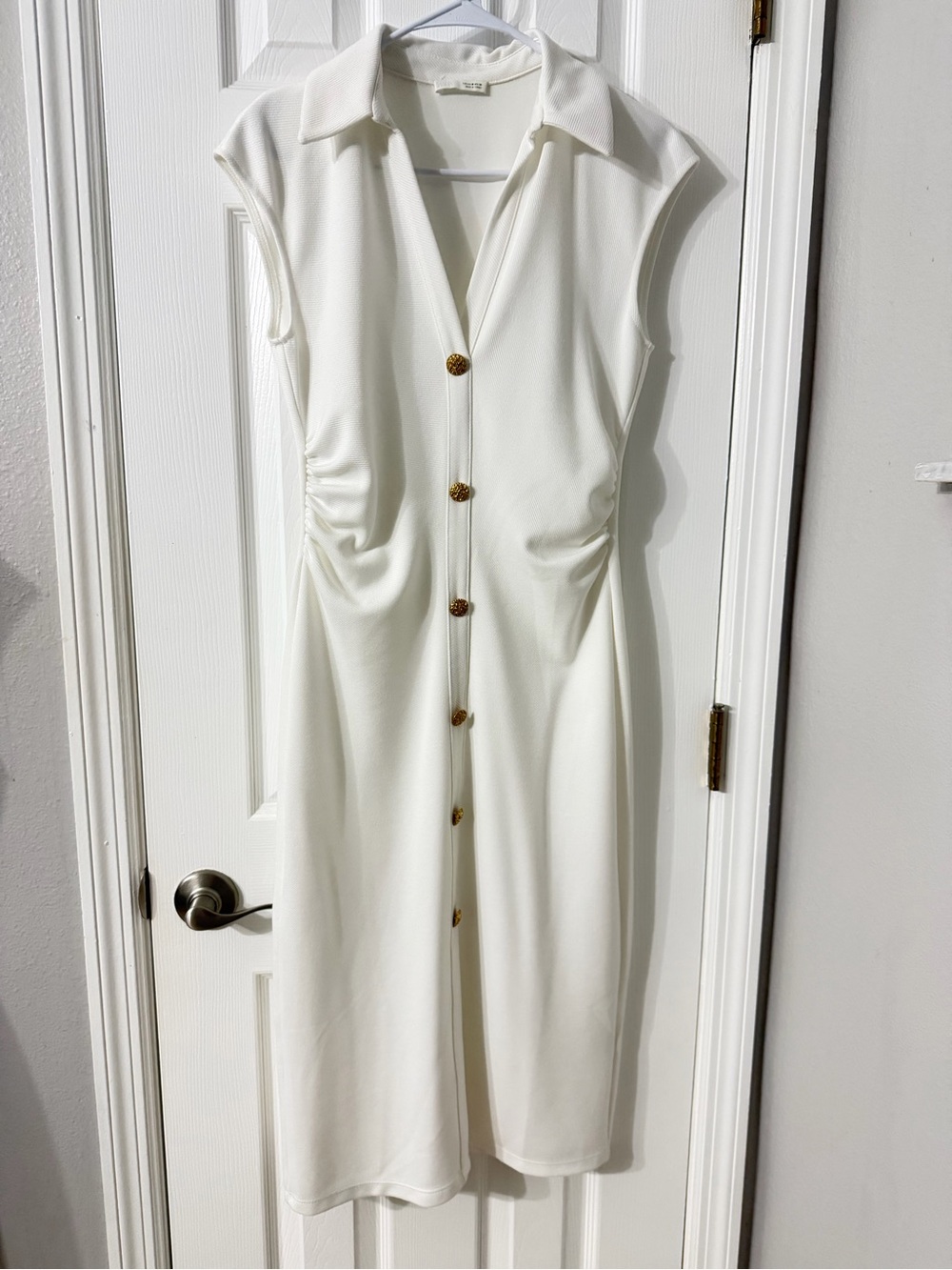 Zara Cream Button-Front Sleeveless Midi Dress